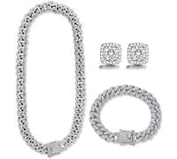 Set di collane da uomo con catena cubana e diamanti, set di braccialetti per uomo e donna, gioiello hip hop, Ottone, Nessuna pietra preziosa