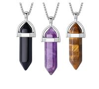 Set di collane di cristallo da 3 pezzi: ametista, ossidiana nera, ciondolo di quarzo esagonale per guarigione e Reiki(Style A- 3PCS)