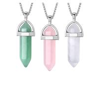 Set di collane di cristallo da 3 pezzi: ametista, ossidiana nera, ciondolo di quarzo esagonale per guarigione e Reiki(Style B- 3PCS)
