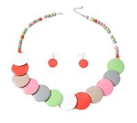 Set di collane in legno a blocchi di colore tenue per donne, catena di perline pastello con orecchini in corallo, morbido stile bohémien per vacanze casual