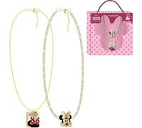 Set di collane Minnie Mouse 2 pezzi per bambine | Gioielli per bambini con ciondoli Disney e perline scintillanti in scatola decorativa