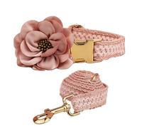 Set di Collare E Guinzaglio per Cani in Pizzo Floreale, Collari per Cani da Ragazza Ricamati Regolabili con Fibbia in Metallo, Elegante Abito da Sposa E Compleanno per Cani Femmine(Pink,S)
