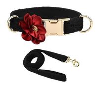 Set di Collare E Guinzaglio per Cani in Pizzo Floreale, Collari per Cani da Ragazza Ricamati Regolabili con Fibbia in Metallo, Elegante Abito da Sposa E Compleanno per Cani Femmine(Black,XL)