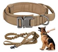 Set di collare e guinzaglio tattico per cani in nylon militare regolabile con manico di controllo, fibbia in metallo resistente e guinzaglio elastico per addestramento del cane (XL, kaki)
