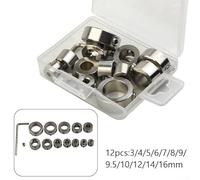 Set di collari efficienti per controllo della profondità di 3 mm e 16 mm, localizzatori per trapano in acciaio inossidabile 304 per la lavorazione del legno (12 pezzi)