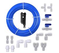 Set di collegamento universale blu HUAZIZ da 5 metri, 14 raccordi per filtro acqua RO per tubo da 3/8 pollici 9,53 mm, tubo per frigorifero,(tipo Y+T+I+L+valvola di intercettazione) +1 tagliatubi nero