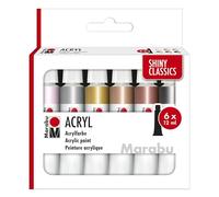 Marabu Set acrilici Shiny Classics, 6 x 12 ml di Colori Metallizzati Scintillanti, Facili da dipingere, ad Asciugatura Rapida, Resistenti alla Luce e alle intemperie, 1210000000212, Multicolor
