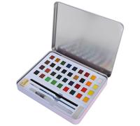 Set di Colori Ad Acqua 36 Blocchi Solidi, Palette Professionale per Acquerello con Scatola in Latta, Include Penna a Punta Fissa e Pennelli per Artisti, Studenti e Pittura da Viagg