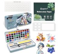Set di colori ad acquerello con 50 colori, acquerelli, set artistico con pallet, gomma, pennello e pennarello, scatola per acquerelli, confezione portatile, per artisti, professionisti, adulti e