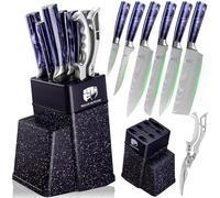 Set di coltelli a blocco da 8 pezzi, set di coltelli da chef con blocco e forbici, set di coltelli da cucina in acciaio inox, manico multicolore, regali per uomini e donne (Resina Viola)