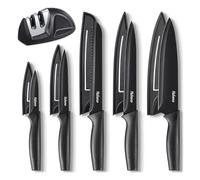Set di Coltelli da Cucina 5 Pezzi con Rivestimento Anti-Ruggine, Lavabili in Lavastoviglie, Coltelli da Chef in Acciaio Inossidabile con 5 Coprilama e Affilacoltelli, Idea Regalo Perfetta per la Cucin