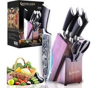 set di coltelli da cucina 7 pezzi con blocco, set di coltelli professionali in acciaio inox per la cucina, set di coltelli Damasco con affilacoltelli incorporati per la die Familie des chef