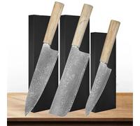 Set di coltelli da cucina ad alto tenore di carbonio, coltelli da chef giapponesi forgiati, coltello da disosso in acciaio di Damasco, mannaia affilata, pelapatate(3PCS-ABC)