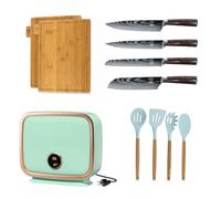 Set di coltelli da cucina con blocco coltelli intelligente 11 pezzi, asciugatura ad aria calda a 70°C auto-pulente per fermare la ruggine, 4 coltelli professionali in acciaio inossidabile tedesco
