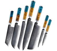 Set di coltelli da cucina damascati AO-29417 - Marrone / Blu / 7pz