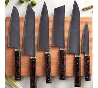 Set di coltelli da cucina damascati ST - 39191 - 6 pz / Nero / Rosso