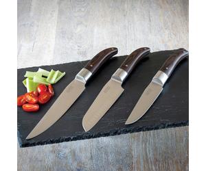 Set di coltelli da cucina Laguiole Heritage 3 pezzi | Coltelli da chef di alta qualità con manico in legno di pakka e lama in acciaio inox | Set di coltelli professionali per la cucina