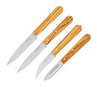 Opinel Essentials 254458 - Set di 4 coltelli da cucina in acciaio Sandvik con manici in legno d'ulivo, multicolore