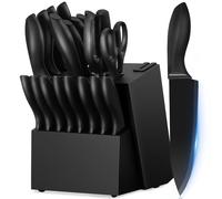 Set di coltelli da cucina professionali 21 in 1 con lama nera antiaderente, con blocco portaoggetti, doppia forbice da cucina, coltello multiuso da chef per frutta e pane, per casa e ristorante.