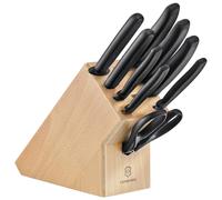 VICTORINOX Ceppo Coltelli Swiss Classic in Legno, 9 Pezzi, con 8 Coltelli e 1 Paio di Forbici Multiuso, Portacoltelli, Legno di Faggio Chiaro