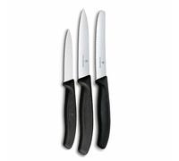 Set di coltelli da cucina Victorinox Swiss Classic, 3 pezzi, Coltello per verdure, pomodori e colazione, Manico in plastica robusta, Acciaio inossidabile, Nero