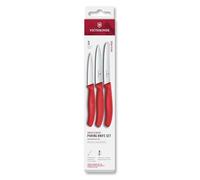 Set di coltelli da cucina Victorinox Swiss Classic, 3 pezzi, Coltello per verdure, pomodori e colazione, Manico in plastica robusta, Acciaio inossidabile, Rosso