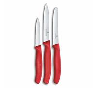 Set di coltelli da cucina Victorinox Swiss Classic, 3 pezzi, Coltello per verdure, pomodori e colazione, Manico in plastica robusta, Acciaio inossidabile, Rosso