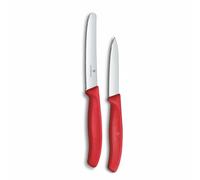 Set di coltelli da verdure Victorinox Swiss Classic, 2 pezzi, Lama dritta e lama seghettata, Acciaio inossidabile, Swiss Made, Rosso