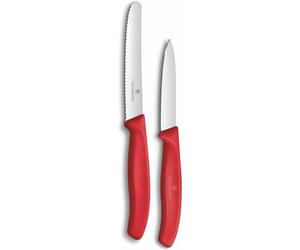 Set di coltelli da verdure Victorinox Swiss Classic, 2 pezzi, Lama dritta e lama seghettata, Acciaio inossidabile, Swiss Made, Rosso