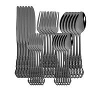Set di coltelli e posate, Set di posate in argento, 30 pezzi, reali, coltello(Black)