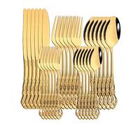 Set di coltelli e posate, Set di posate in argento, 30 pezzi, reali, coltello(Gold)