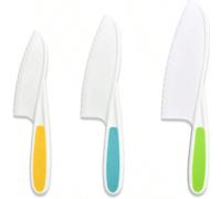 Set di coltelli per bambini per cucinare e tagliare torte, frutta e verdura, set da 3 pezzi, con taglieri in plastica verde o gialla, un giocattolo per la famiglia per coltivare le capacità pratiche d