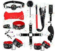 Set Di Combinazione Multifunzionale Di Allenamento In Pelle Liscia Di 11 Pezzi, Bastone Di Piuma E Corda Tessuta A Mano - D17 (Nero + Rosso)