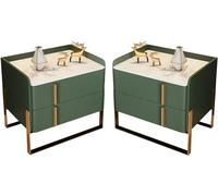 Set di comodini moderni, confezione da 2 con cassetto, finitura in pelle, struttura in metallo sottile, comodini eleganti per camera da letto, design contemporaneo