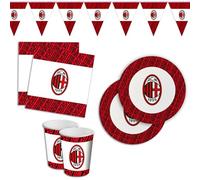 Set di Compleanno Milan Rossonero per 24 persone - Kit Decorazioni Addobbi da tavola in carta Festa Party a tema Calcio (24 Piatti, 24 Bicchieri, 40 Tovaglioli, 1 festone da 12 Bandierine, 1 Tovaglia)