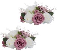Set di composizioni floreali rose artificiali bianco-rosa 10 pezzi