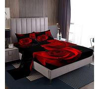 Set di con rose rosse di lusso con motivo floreale di rosa per ragazze e donne, coppia amante dei fiori romantici set di biancheria da letto per San Valentino rosso nero doppio formato 4 pezzi