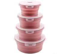 Set di contenitori per il pranzo pieghevoli in silicone, 4 pezzi, contenitori per alimenti pieghevoli con coperchi a prova di perdite, ciotole adatte al microonde da 350 ml, 500 ml, 800 ml, 1200 ml