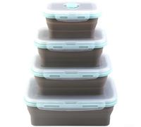 Set di contenitori per il pranzo pieghevoli in silicone, adatti al microonde, rettangolari, con guarnizione a prova di perdite, set di 4 dimensioni da 350 ml, 500 ml, 800 ml, 1200 ml, per preparare