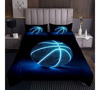 Set di Coperte da Basket a Tema Sportivocopriletto 3D con Motivo a Sfera TrapuntatoBlu incandescentein MicrofibraCollezione di da Lettoper Camera Singola170X230cm