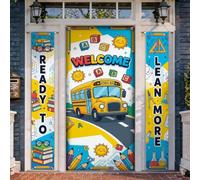 Set di copertine per porta di benvenuto con campus bus, libri educativi giocosi matite per tornare al campus giallo per le vacanze portico da appendere striscione decorativo per casa porta d'ingresso