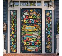 Set di copertine per porta di benvenuto, giocoso colorato campus bus bambini tornano al campus giallo vacanza portico appeso banner decorativo per ingresso anteriore casa porta patio 3 pezzi