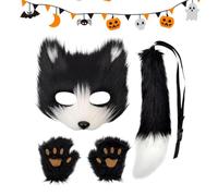 Set di copertura per viso e coda di volpe, realistico, accessorio per | Halloween Cat Tail Face Cover Paw Guanti Kit Ragazzi Ragazze Adolescenti Uomini Donne Evento Sociale Masquerade Convention