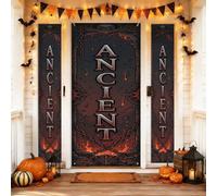 Set di coperture antiche per porta di benvenuto, catene gotiche spettrali fuoco Halloween nero vacanza portico festa porta banner decorazioni per casa esterna ingresso anteriore cortile patio 3 pezzi