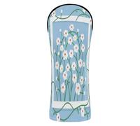 Set di coperture per mazze da golf con numeri per legni e driver ibridi Fairway con sfondo azzurro con graziosi fiori bianchi
