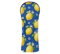 Set di coperture per mazze da golf con targhetta numerica, progettate per adattarsi a tutti i legni e conducenti, sfondo blu navy, motivo floreale limone