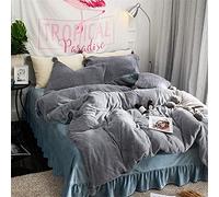 Set di coperture per Piumino GUOJM Shaggy (1 Copertura del piumone 1 Foglio da Letto 2 Cuscini Pompons) Set di Copertura Trapunta Solido, con Chiusura con Cerniera, Grigio, re