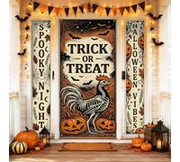 Set di coperture per porta di benvenuto a forma di gallo, fantasioso vintage zucche pipistrelli Halloween arancione vacanze portico striscione decorativo per ingresso anteriore ingresso ingresso
