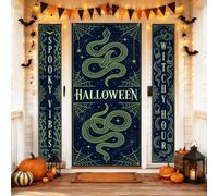 Set di coperture per porta di benvenuto a forma di serpente, con testo spettrale di Halloween con ragnatela di Halloween, nero, per portico verticale, decorazioni per porta d'ingresso, feste, riunioni
