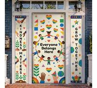 Set di coperture per porta di benvenuto arcobaleno, cuori giocosi moderni per bambini estivi multicolore per vacanze portico festa sfondo banner decorazione per casa porta d'ingresso porta interna